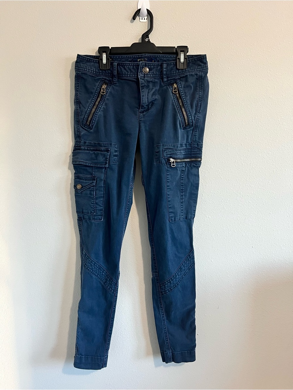 Ralph Lauren Navy Skinny Cargo Pants with Zip Accents